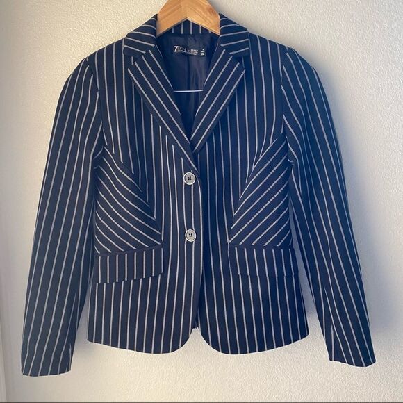 New York & Company | Navy Striped Blazer Jacket, Size 0P - Picture 1 of 9